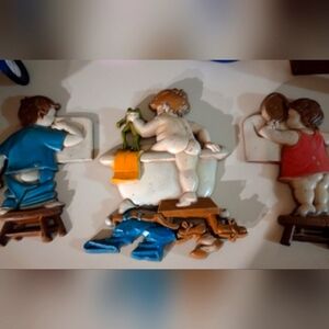 Vintage 1966 Sexton cast iron wall art / plaque set. Kids Bathroom decor